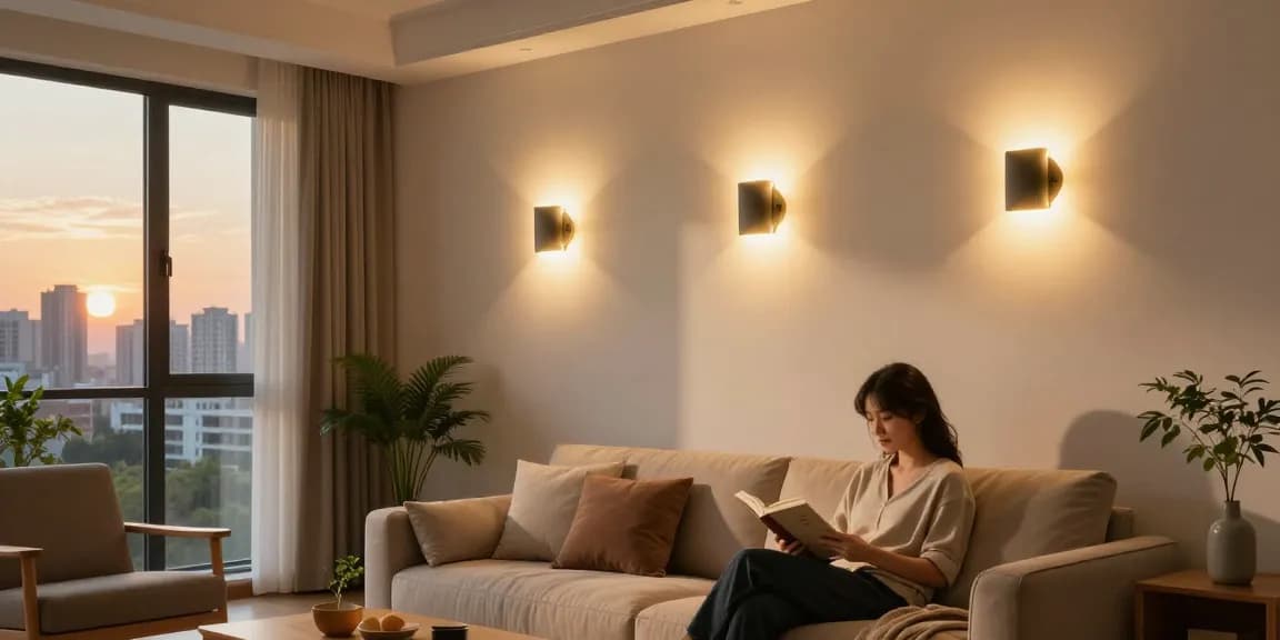 Aplice LED moderne în interiorul unei camere, creând o atmosferă caldă și primitoare.
