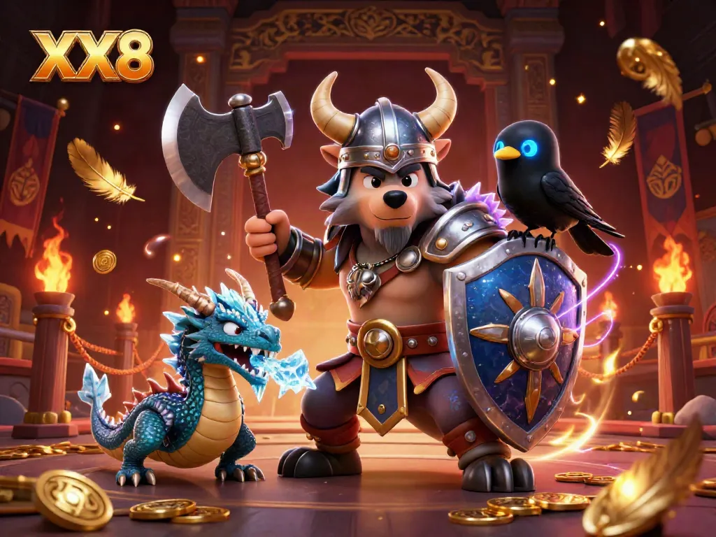 Engage in thrilling casino action with XX8 amidst a vibrant scene of heroic characters and gaming elements.