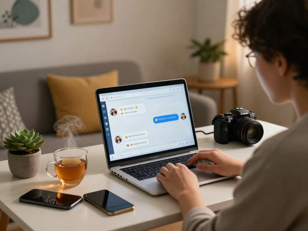 Engaging in nsfw ai chat on a laptop in a cozy home office.