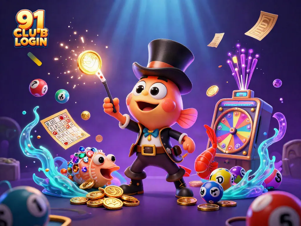 Engage in thrilling gameplay with 91 CLUB LOGIN, featuring dynamic casino elements and vibrant characters.