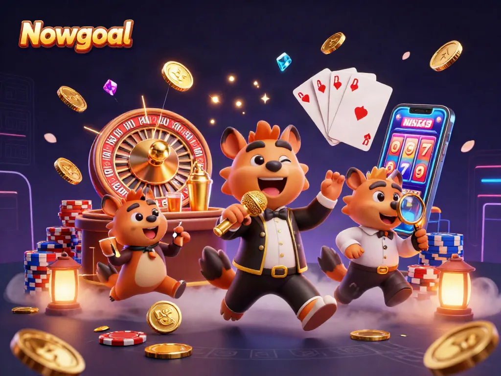 Experience the thrilling energy of Nowgoal as hyenas enjoy a vibrant casino scene packed with gold and gems.