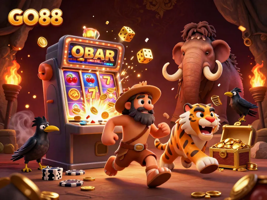 Experience the thrilling casino atmosphere at GO88 with vibrant characters and dynamic gaming elements.