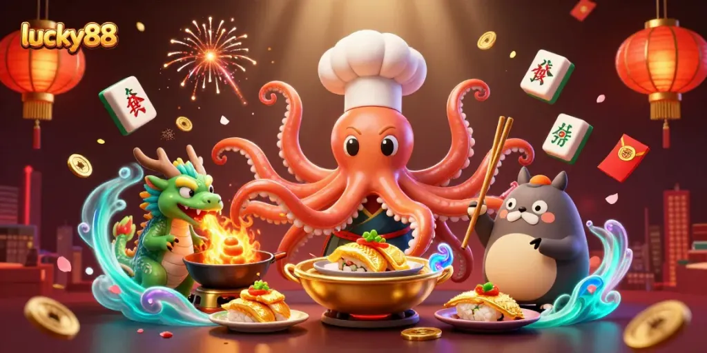 Experience the excitement of lucky88 with vibrant characters and casino elements in a dynamic 3D illustration.