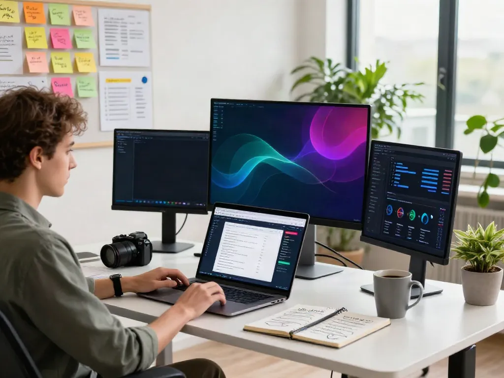 Digital marketer analyzing instant indexing SEO strategies in a modern workspace.