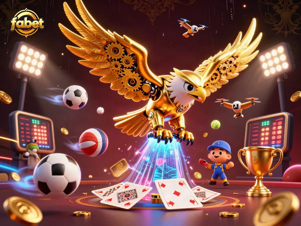 Fabet's thrilling sports betting experience comes alive with golden eagle and dynamic sports elements.