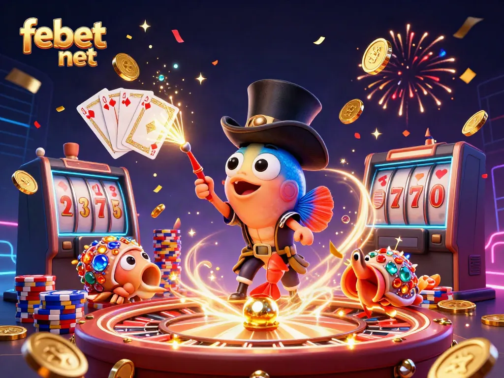 Experience excitement with febet net as deep-sea characters celebrate big wins in a vibrant casino scene.