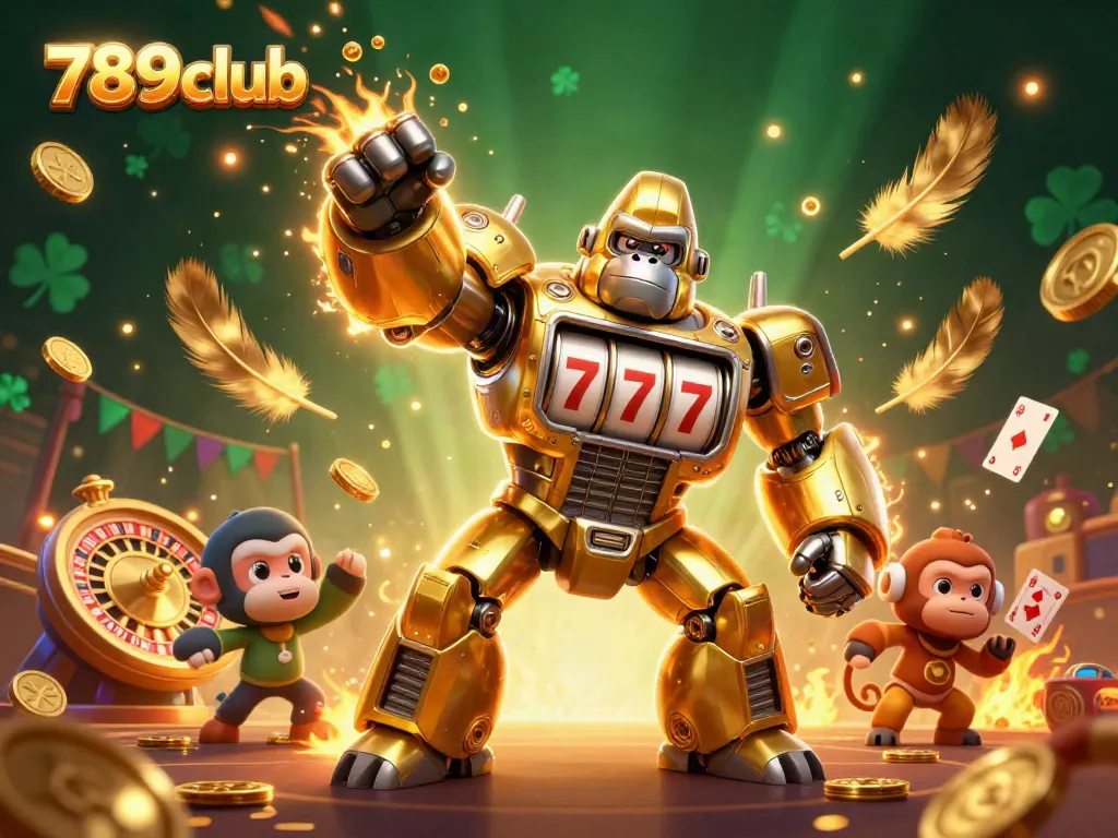 Action-packed scene of the 789club gorilla mech casino hero with thrilling gaming elements and vibrant effects.