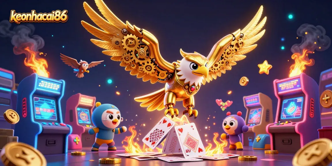 Immerse in the dynamic world of betting with keonhacai86's holographic casino illustration featuring a golden eagle.