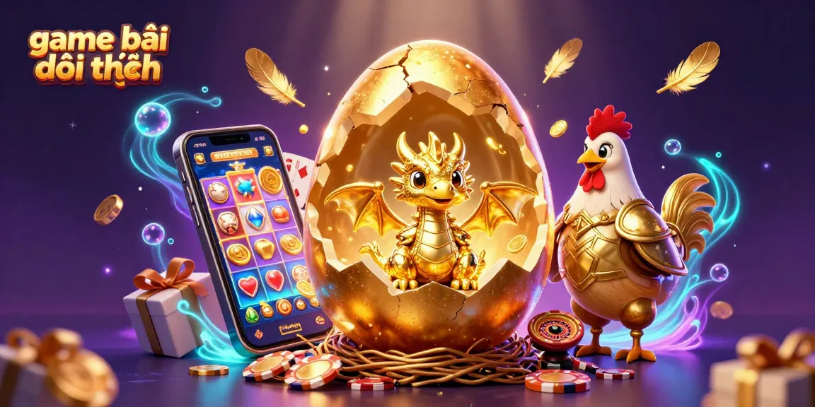 Engage in game bài đổi thưởng with a dynamic 3D casino scene showcasing a golden dragon, poker chips, and vibrant gaming elements.