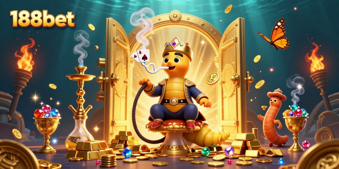 Engage with 188bet in a vibrant 3D casino scene featuring lavish treasures and iconic gaming elements.