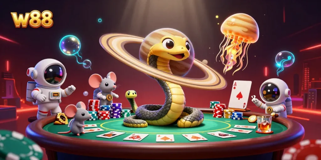 Bet on w88 with astronaut mice at a cosmic casino managed by a golden jellyfish dealer.