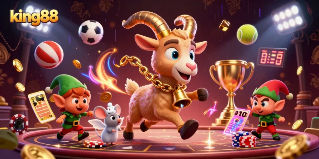 king88 engages players in an exciting holiday-horror casino scene featuring dynamic sports elements and a whimsical atmosphere.