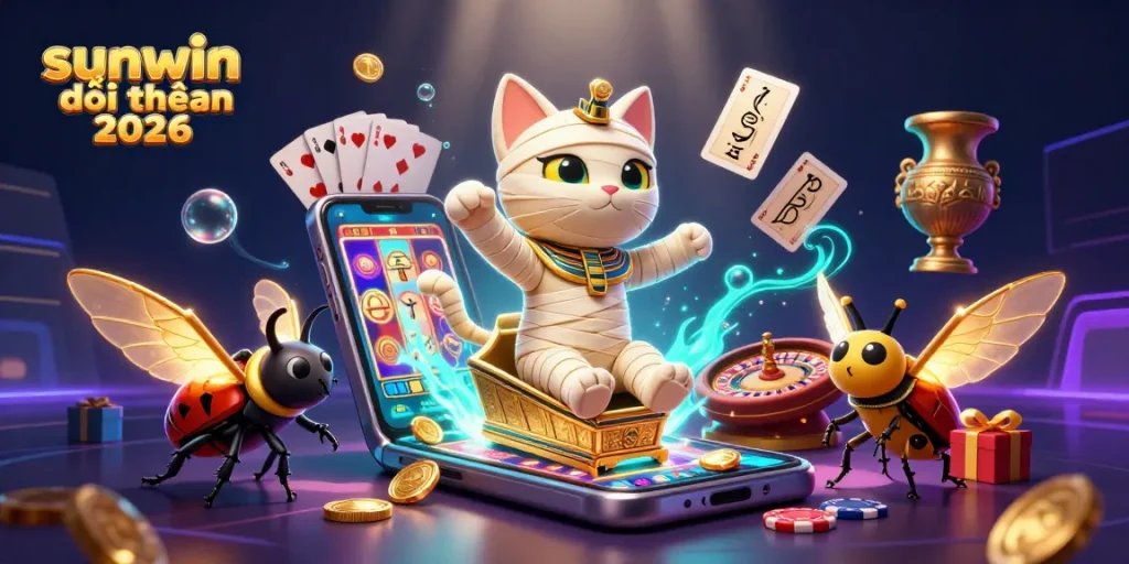 Experience the fun of sunwin đổi thưởng 2026 with animated gaming characters and vibrant casino elements.