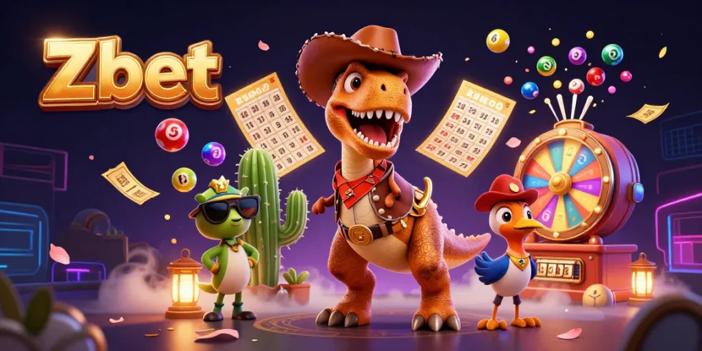 Zbet engaging players with colorful lottery themes and vibrant characters, jackpot excitement in 3D