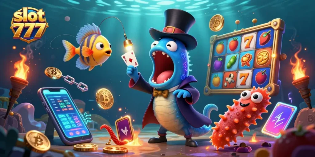 Experience excitement with slot 777 featuring unique characters in a magical underwater scene.